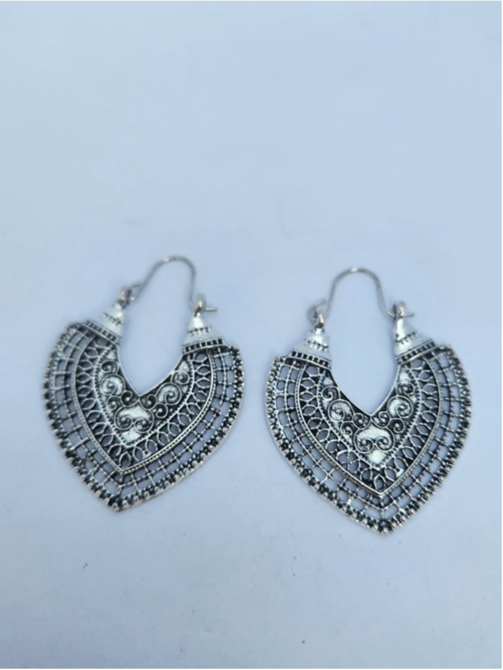 Silver Filigree Teardrop Bohemian Earrings - Picture 8 of 9